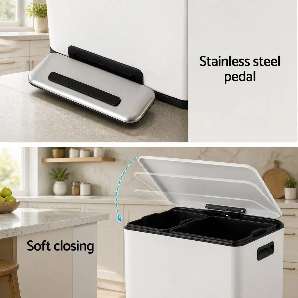 Pedal Bins Dual Compartment Soft Close Recycling Yellow 40L