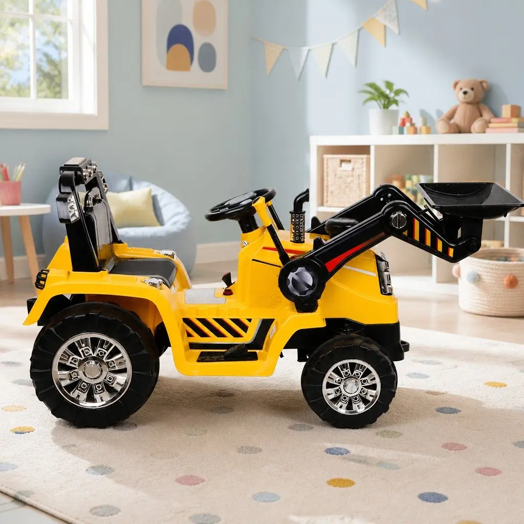 Electric Ride On Bulldozer Toy for Kids Remote Control 6V Yellow with Lifting Arm and Push Blade
