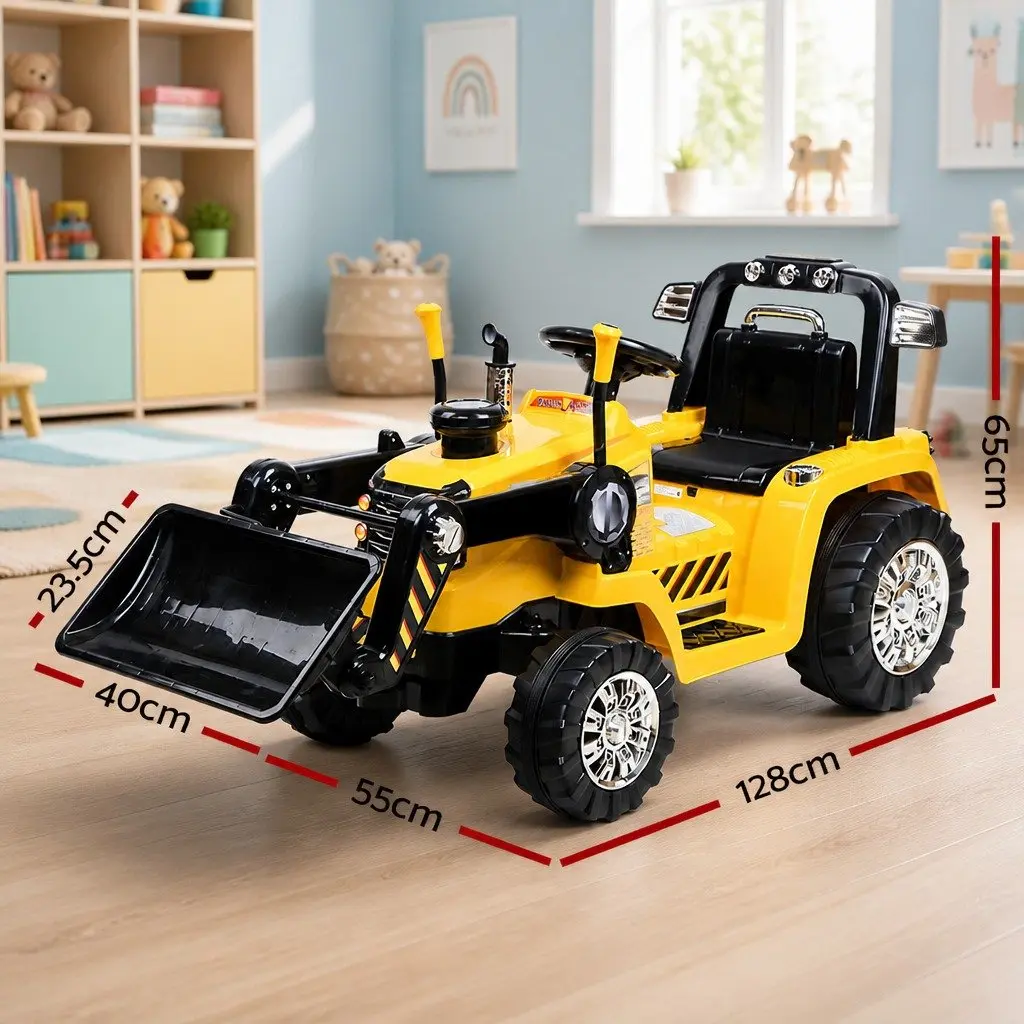Electric Ride On Bulldozer Toy for Kids Remote Control 6V Yellow with Lifting Arm and Push Blade