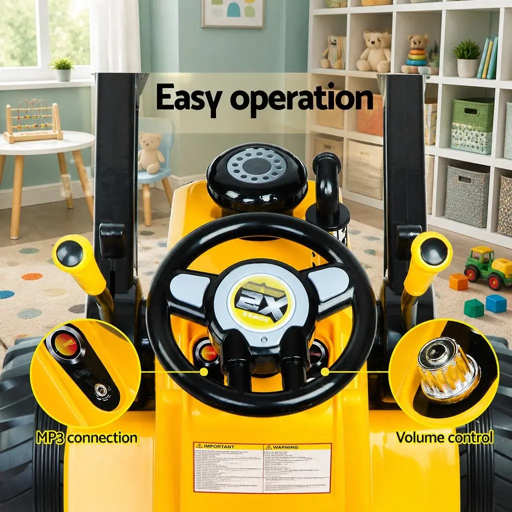 Electric Ride On Bulldozer Toy for Kids Remote Control 6V Yellow with Lifting Arm and Push Blade