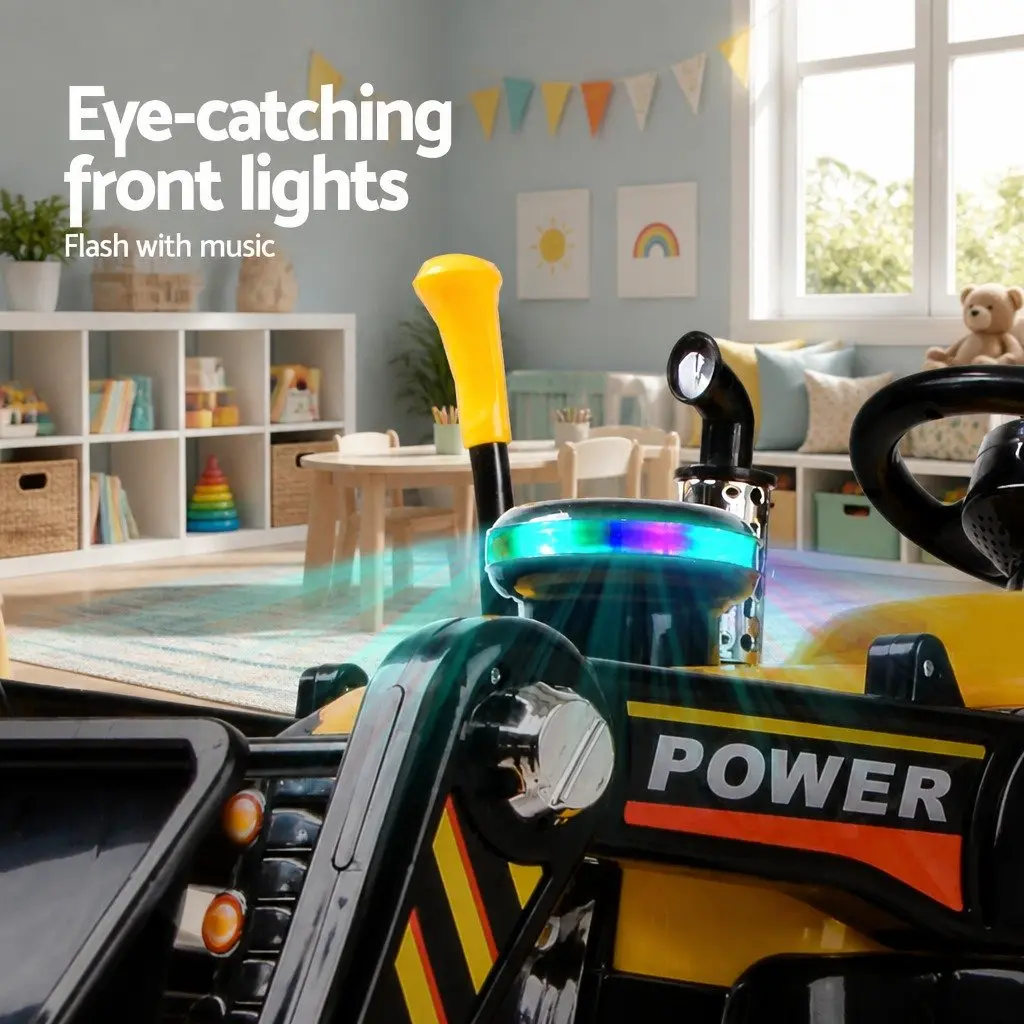 Electric Ride On Bulldozer Toy for Kids Remote Control 6V Yellow with Lifting Arm and Push Blade