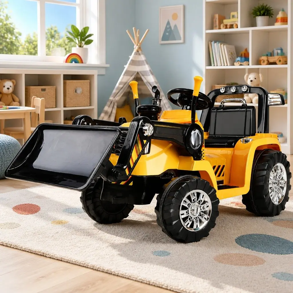 Electric Ride On Bulldozer Toy for Kids Remote Control 6V Yellow with Lifting Arm and Push Blade