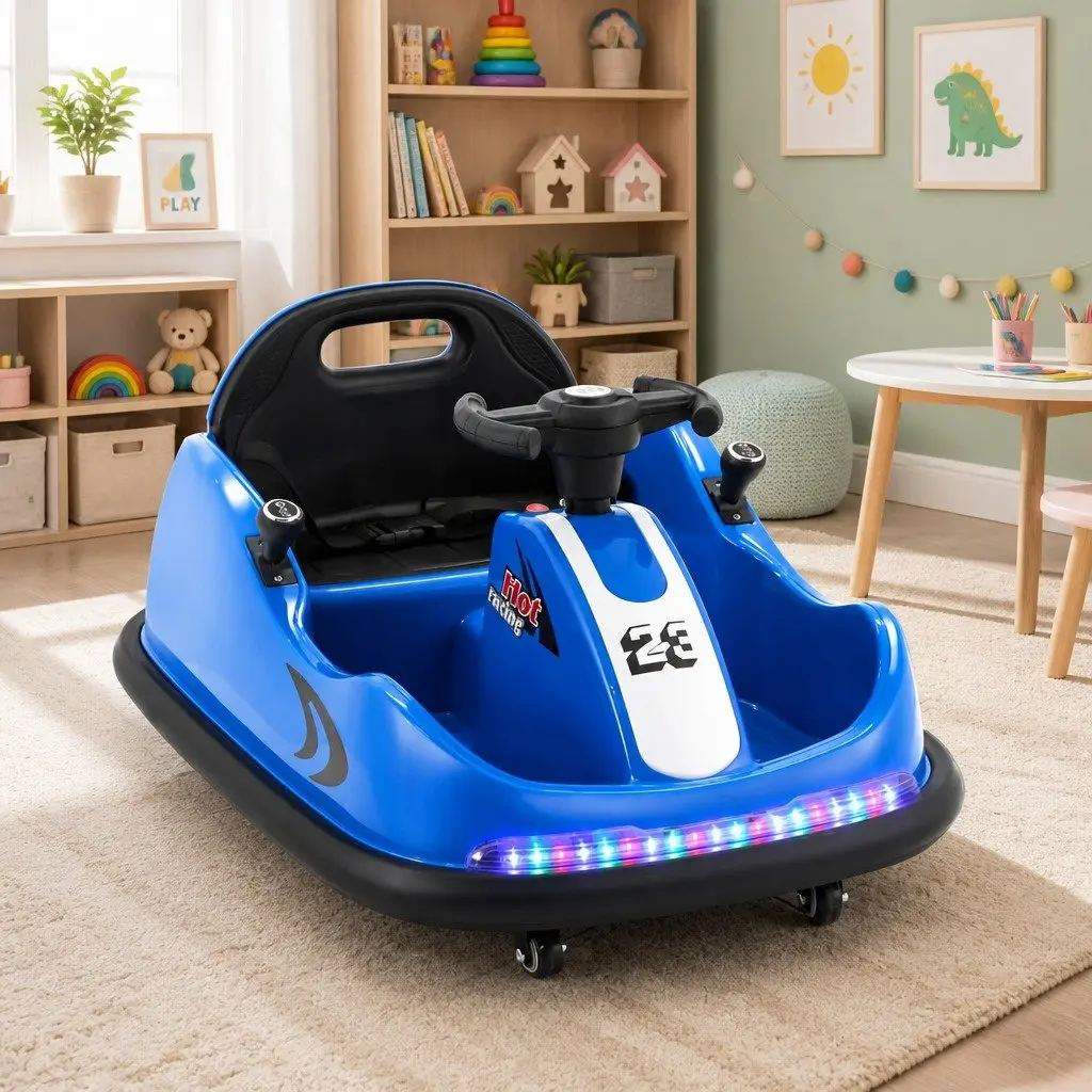 Kids Ride On Bumper Car Electric Toy with Remote Control Steering Wheel Blue 6V