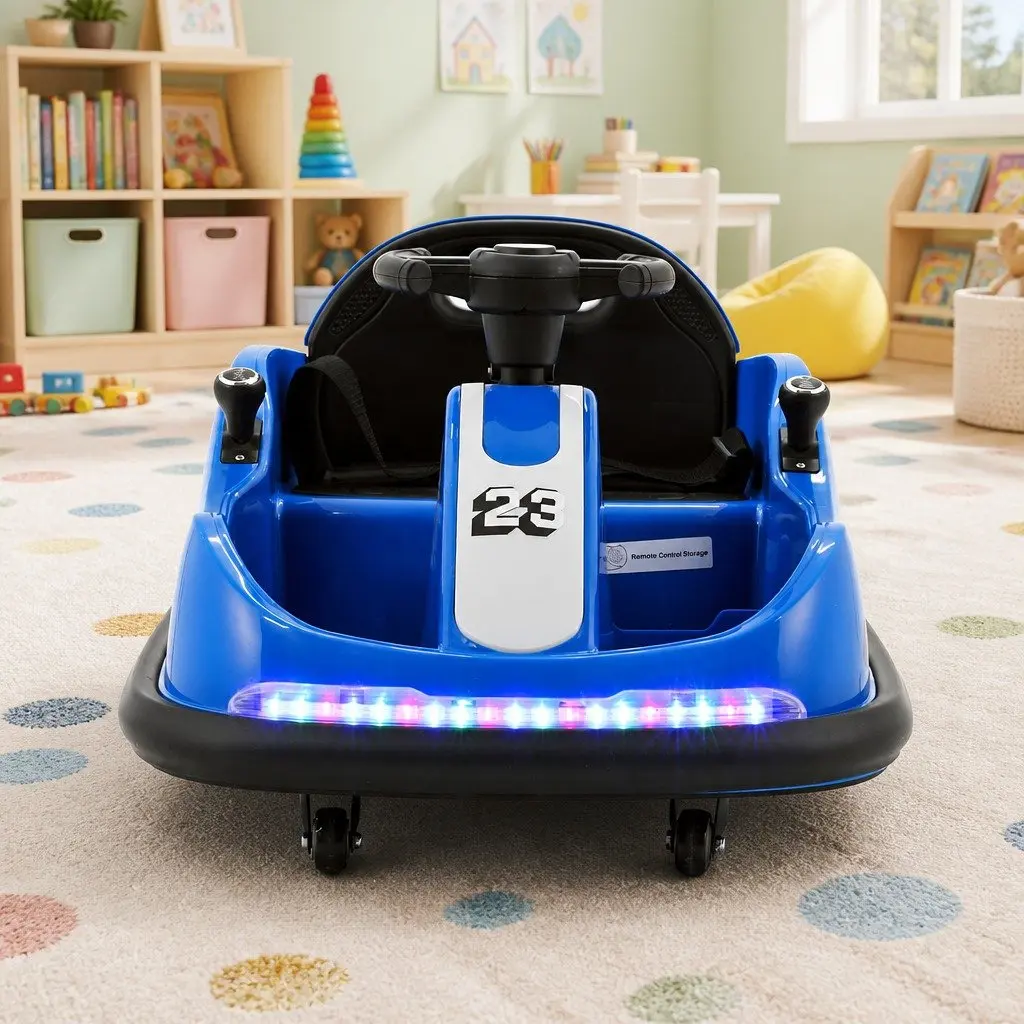Kids Ride On Bumper Car Electric Toy with Remote Control Steering Wheel Blue 6V