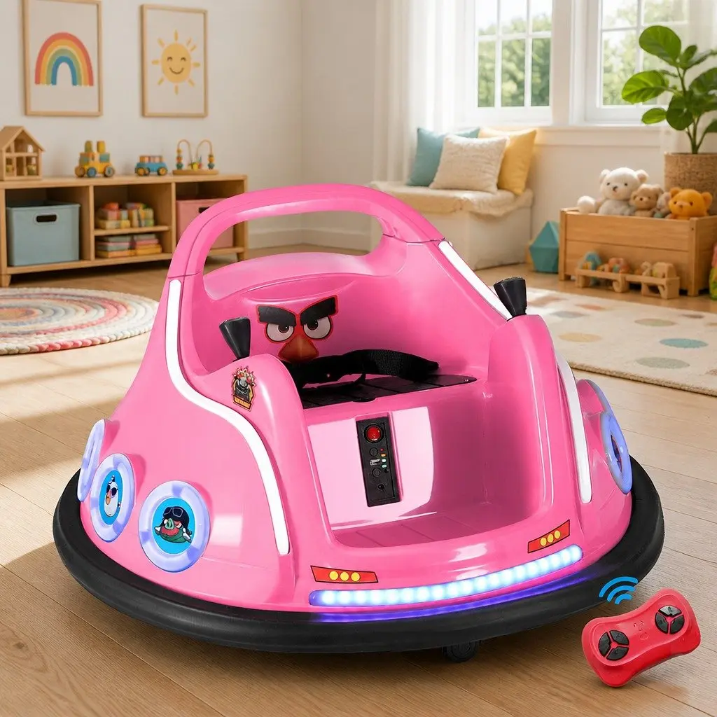 Ride On Bumper Car Pink Electric Joystick Remote Control 73cm