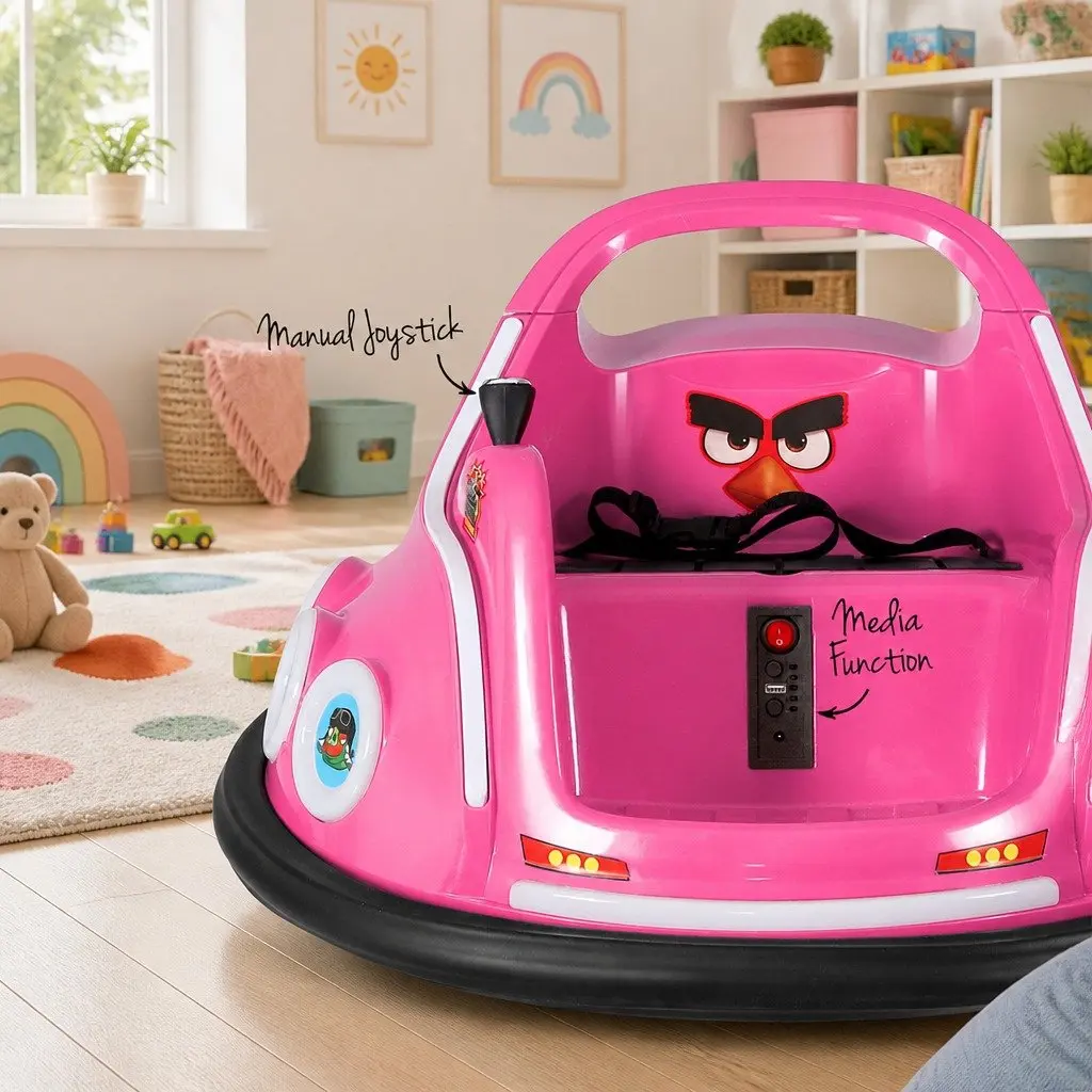Ride On Bumper Car Pink Electric Joystick Remote Control 73cm