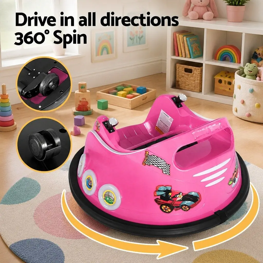 Ride On Bumper Car Pink Electric Joystick Remote Control 73cm