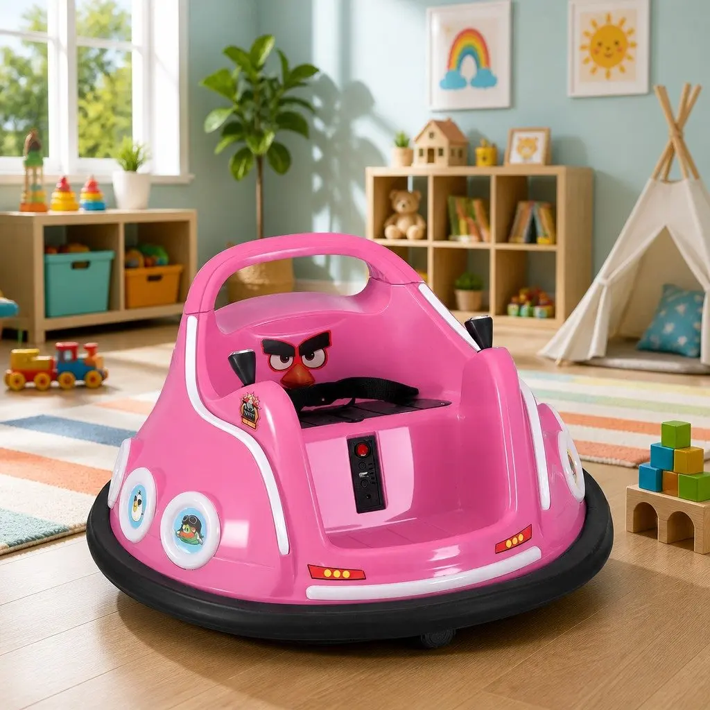 Ride On Bumper Car Pink Electric Joystick Remote Control 73cm
