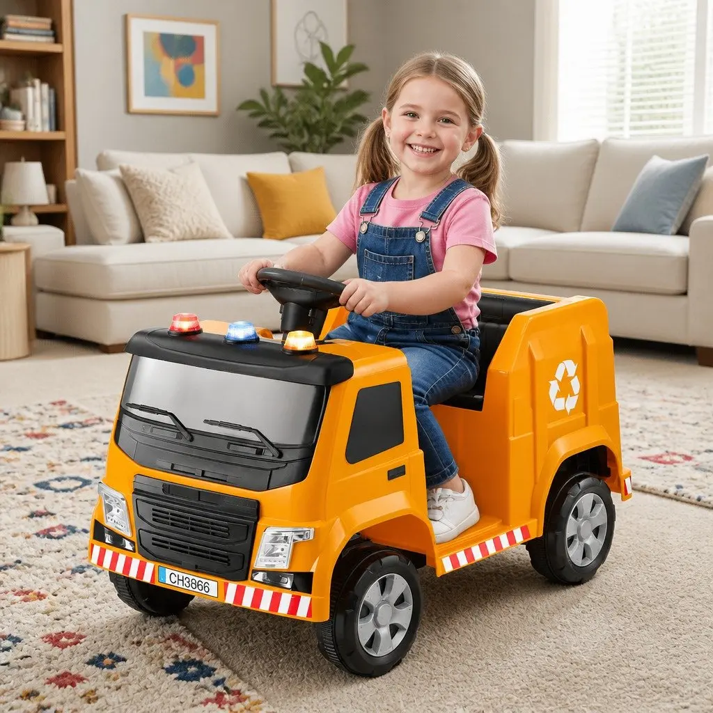 Kids Ride On Garbage Truck Electric Toy Car Remote Control Yellow 12V