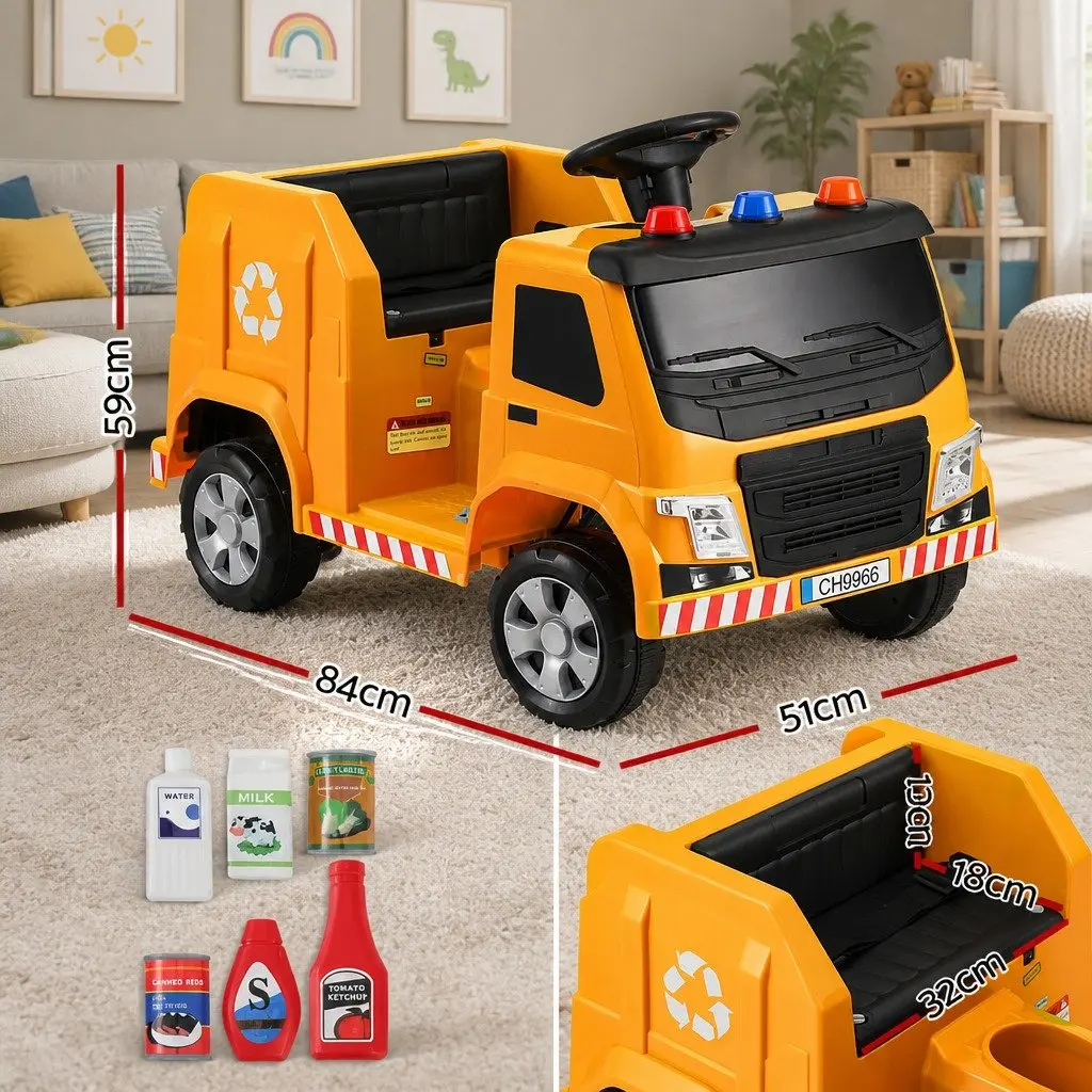 Kids Ride On Garbage Truck Electric Toy Car Remote Control Yellow 12V