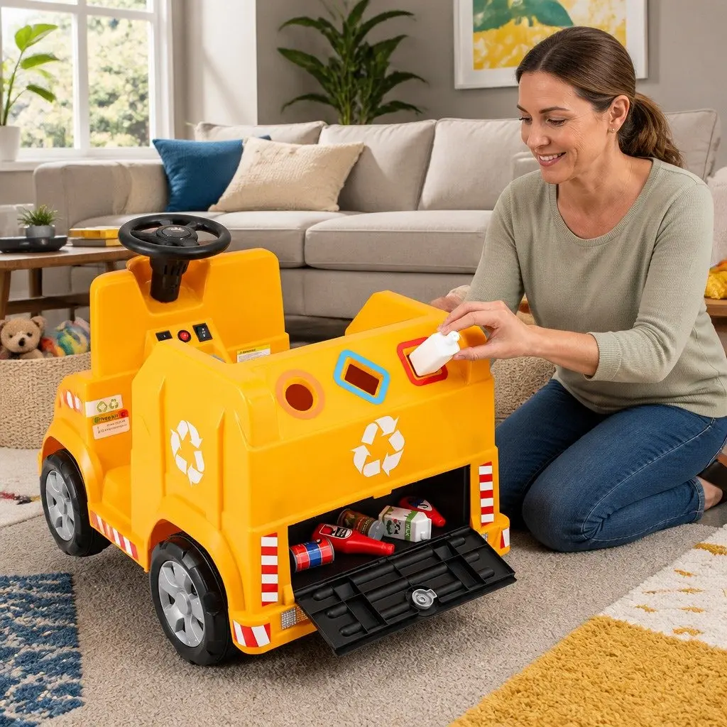 Kids Ride On Garbage Truck Electric Toy Car Remote Control Yellow 12V