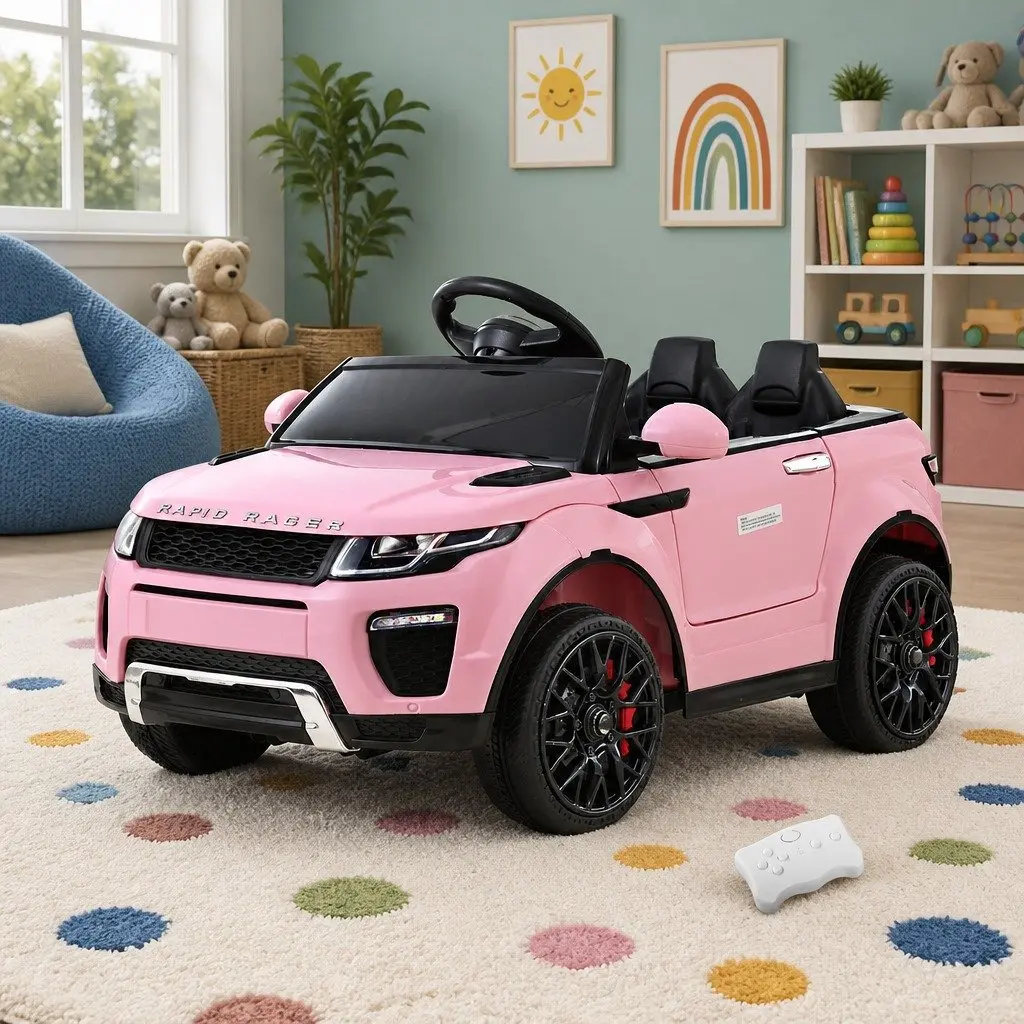 Ride On Car Electric 12V Pink Remote Control with Safety Seat Belt and Twin Motors