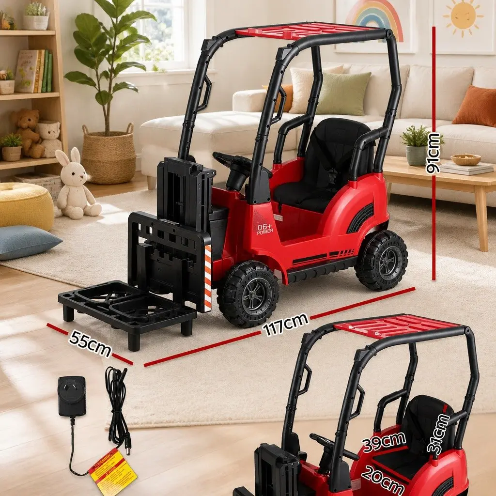 Red Kids Ride On Forklift Loader Toy Car 12V Remote Control with Horn and MP3 Music Capability