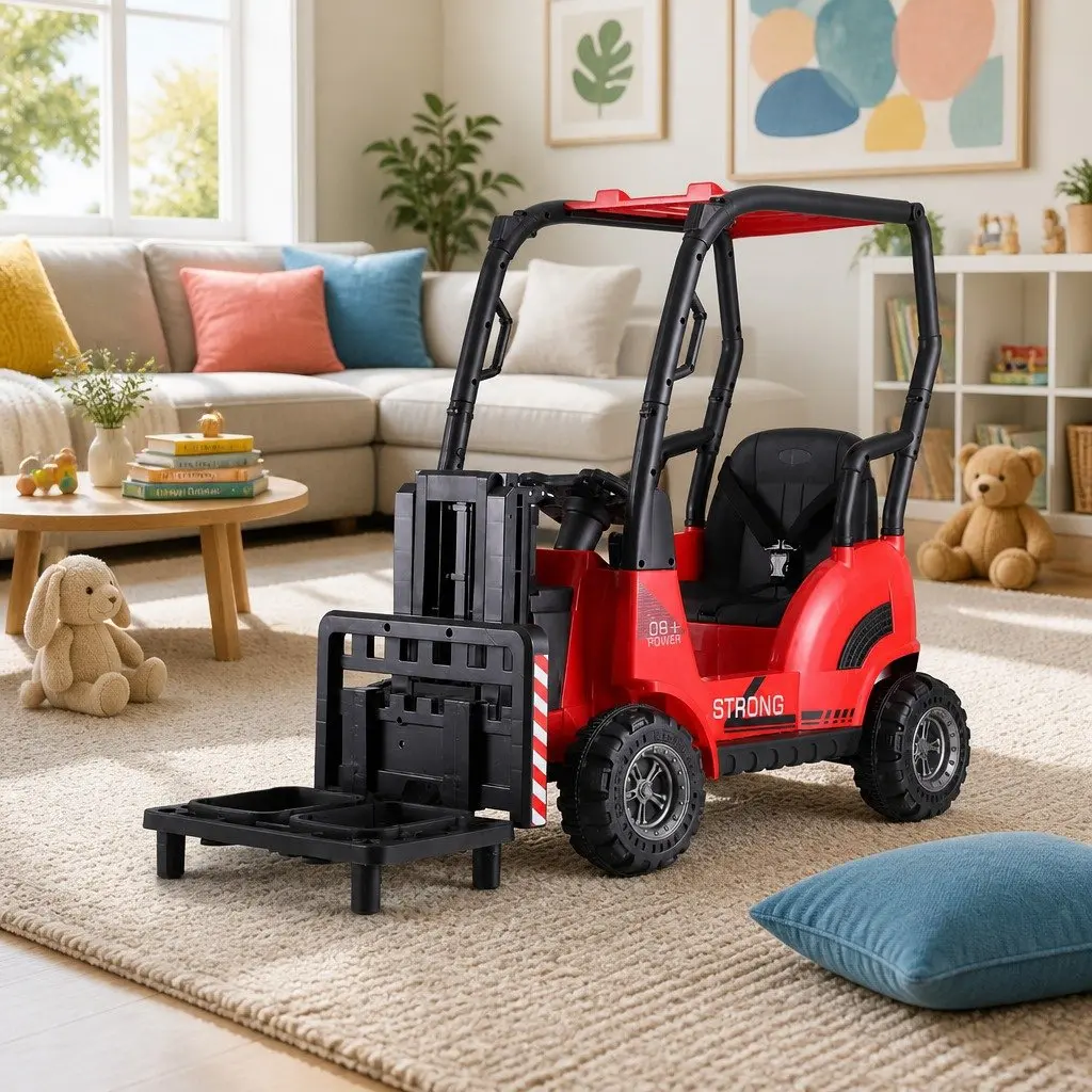 Red Kids Ride On Forklift Loader Toy Car 12V Remote Control with Horn and MP3 Music Capability