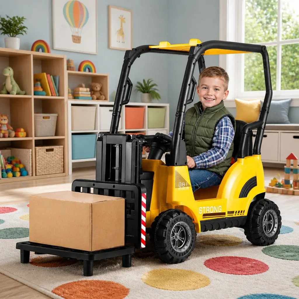 Kids Ride On Forklift Loader Yellow 12V Construction Vehicle Toy