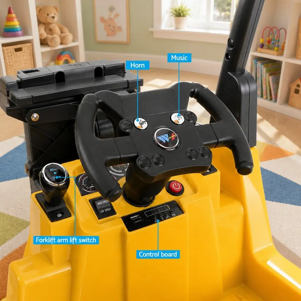 Kids Ride On Forklift Loader Yellow 12V Construction Vehicle Toy