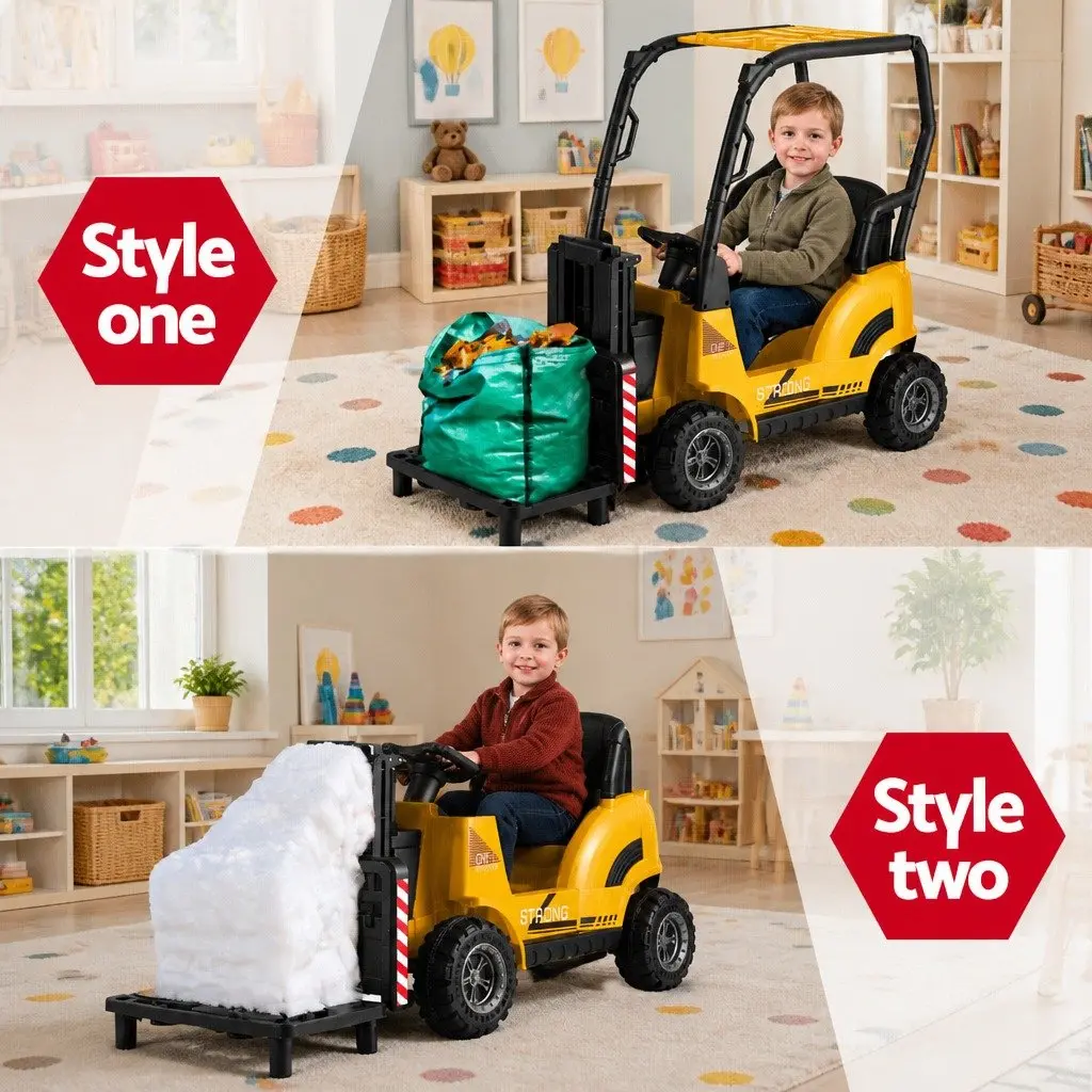 Kids Ride On Forklift Loader Yellow 12V Construction Vehicle Toy