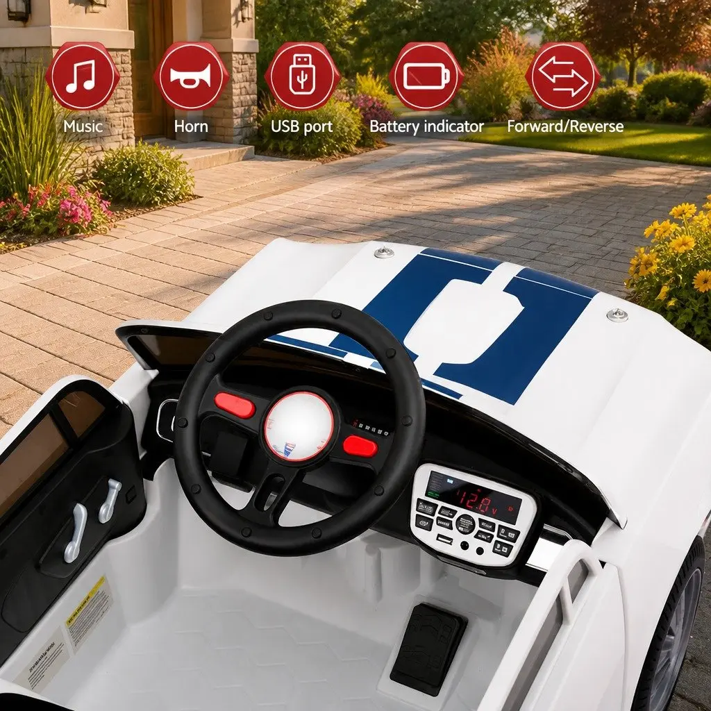 Kids Electric Ride On Car White Outdoor Toy Vehicle Music Horn Remote Control