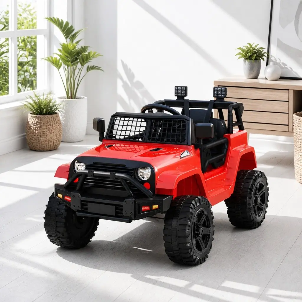 Electric Ride On Jeep Car 12V Red with Remote Control Pedal Steering Wheel