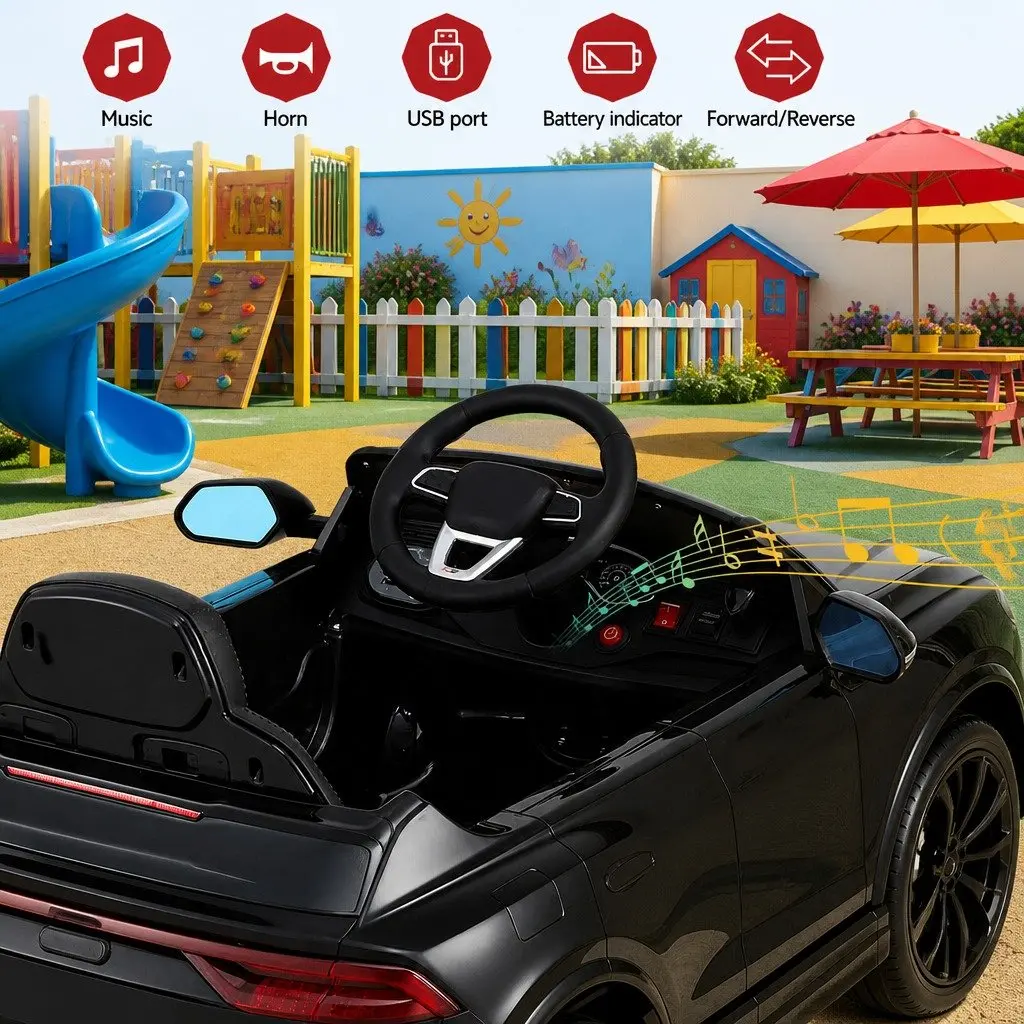 Kids Ride On Car 12V Electric Toy Black Remote Control Steering Wheel Pedal