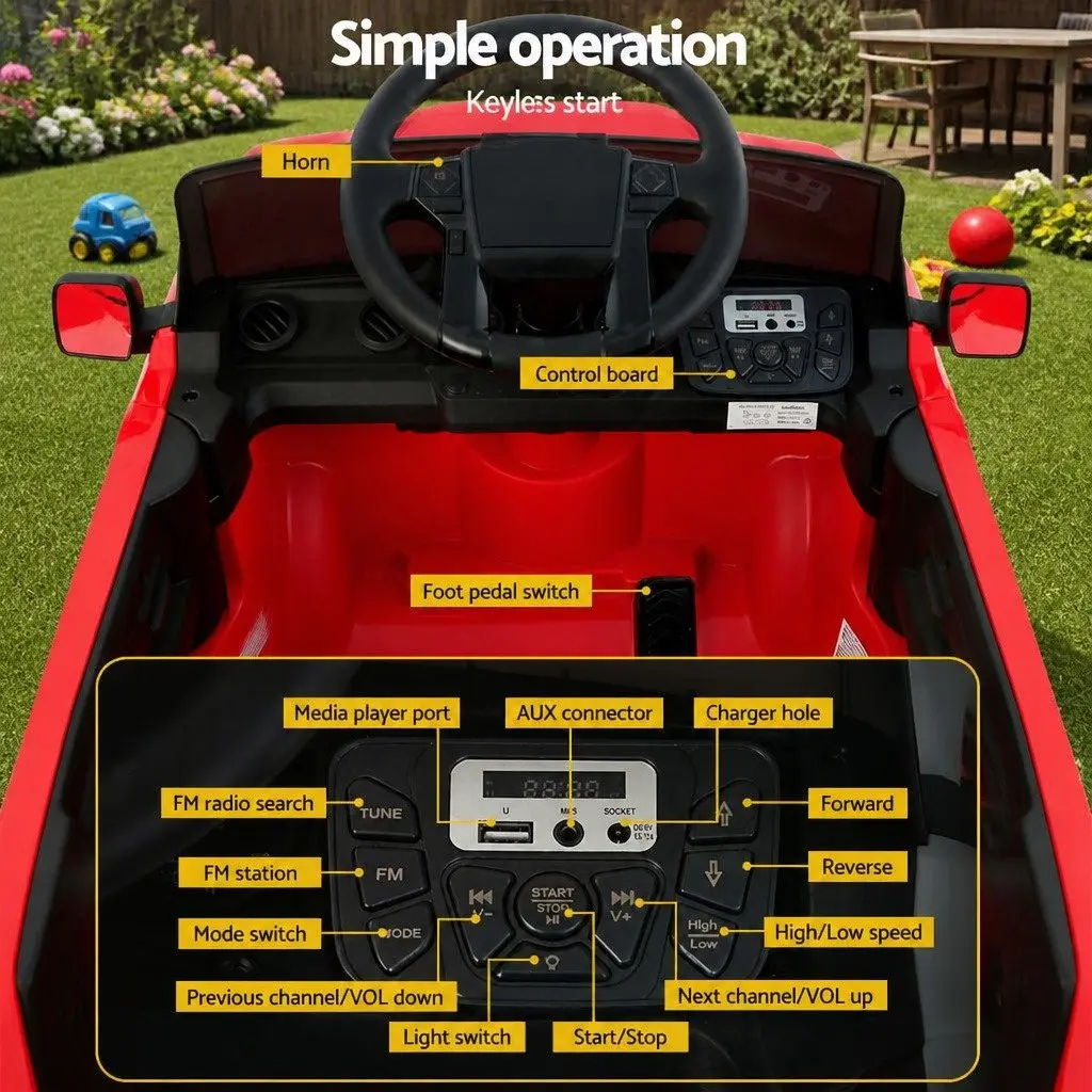 Kids Electric Ride On Car 12V Red Remote Control Manual Modes 100cm L x 63cm W x 57cm H