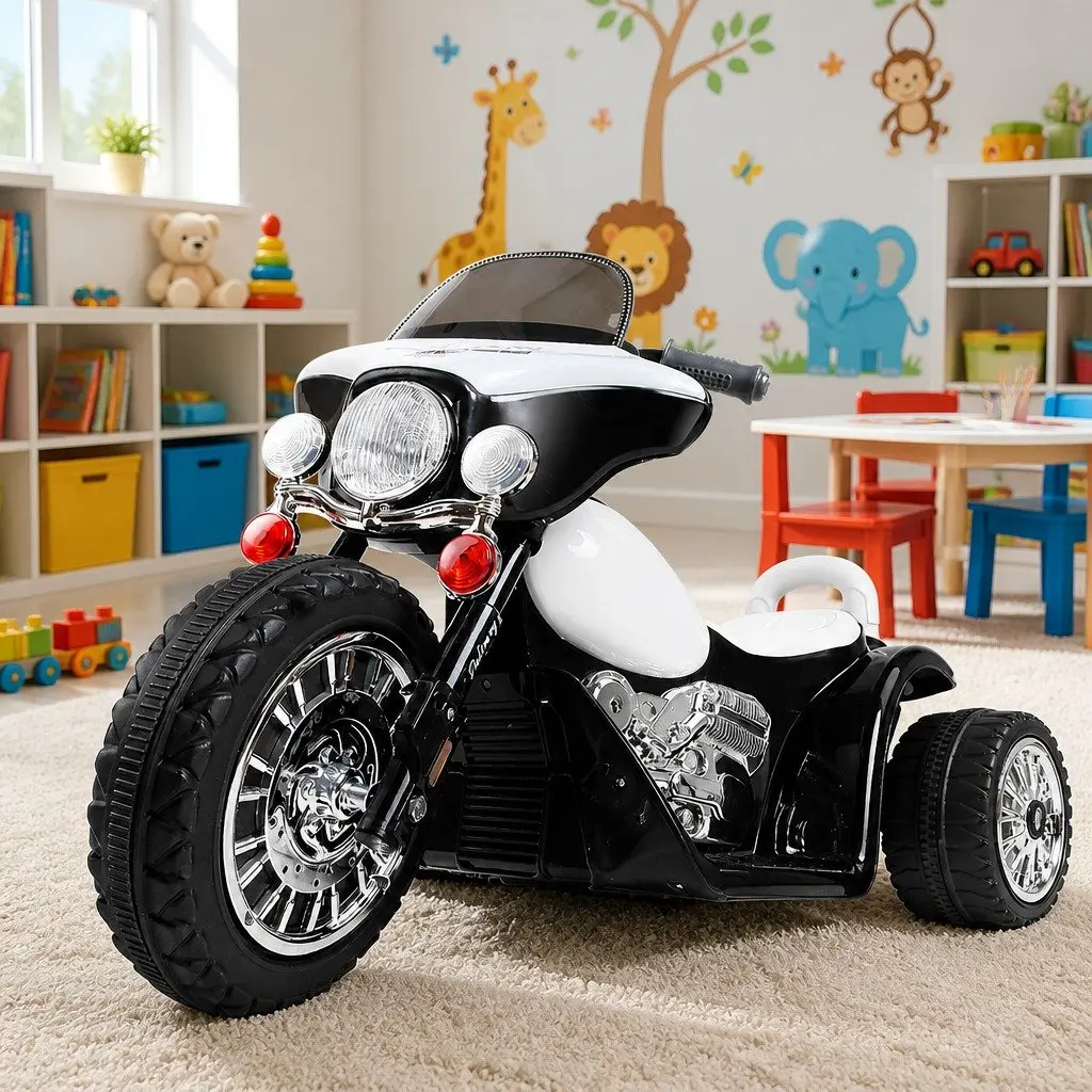 Kids Electric Ride On Police Motorcycle 6V Battery Powered Toy Bike Black