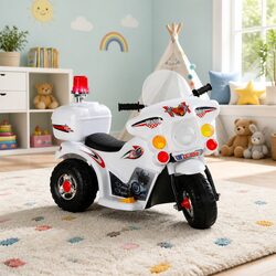 Kids Electric Ride On Police Motorcycle 6V Battery Motorbike White
