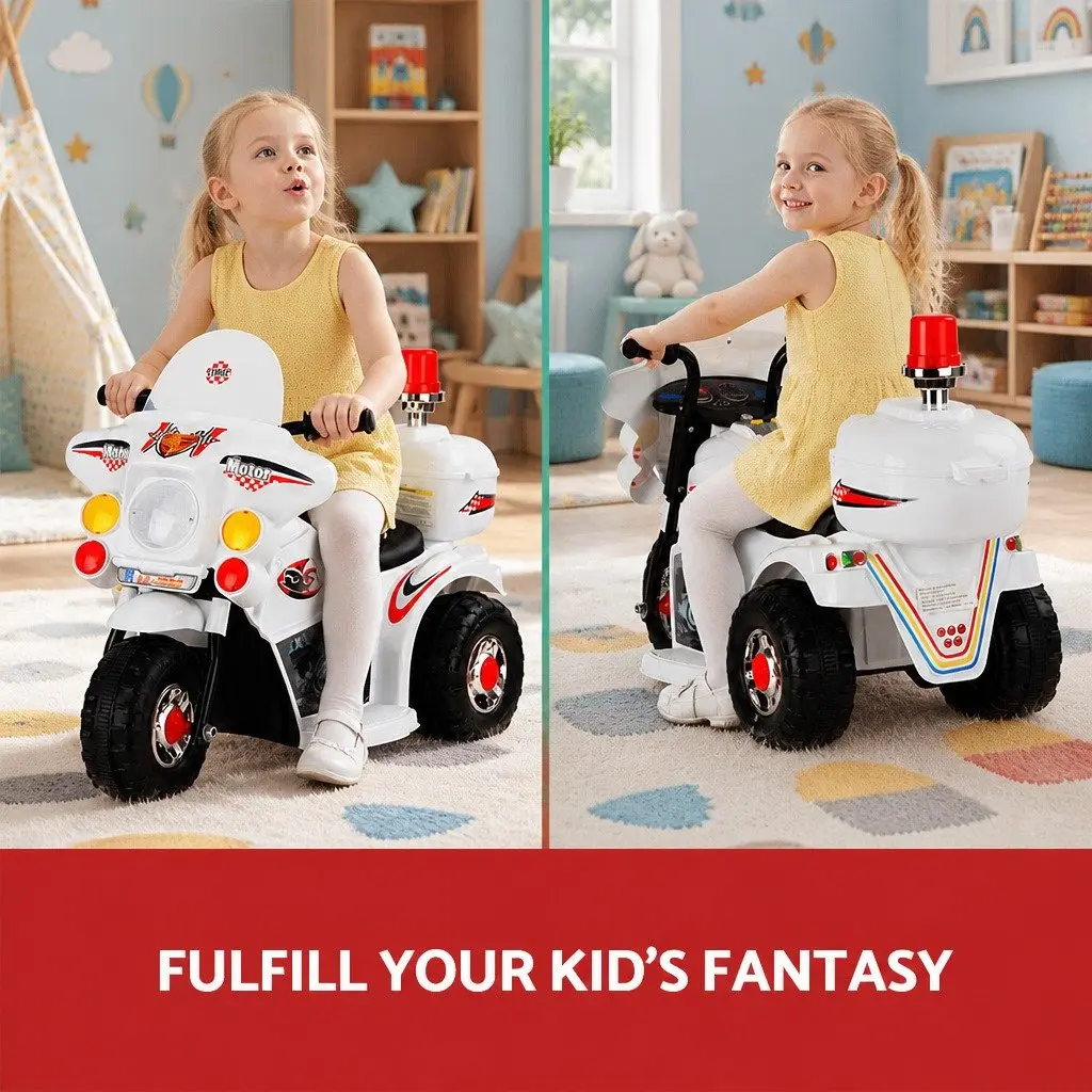 Kids Electric Ride On Police Motorcycle 6V Battery Motorbike White