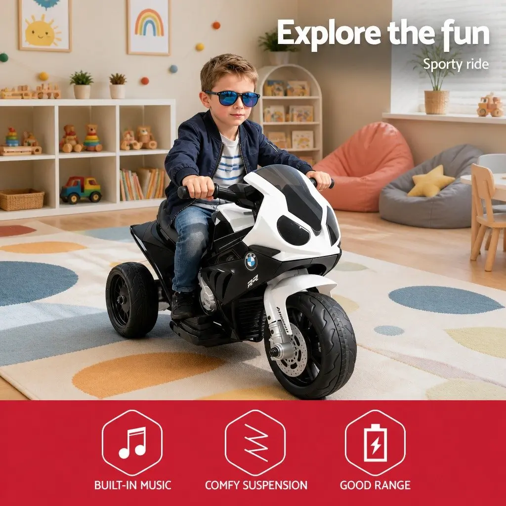 Electric Ride On Motorcycle for Kids Battery Powered 3 Wheel with Suspension Black