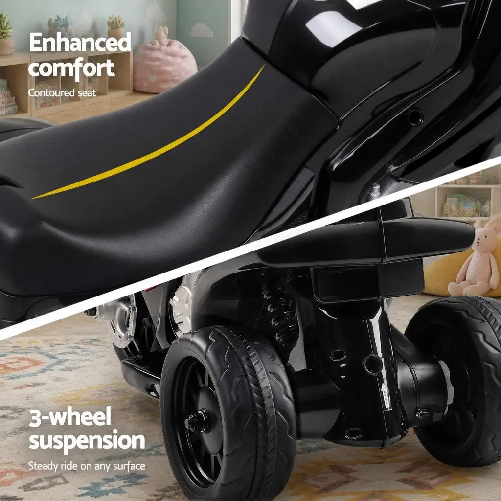 Electric Ride On Motorcycle for Kids Battery Powered 3 Wheel with Suspension Black