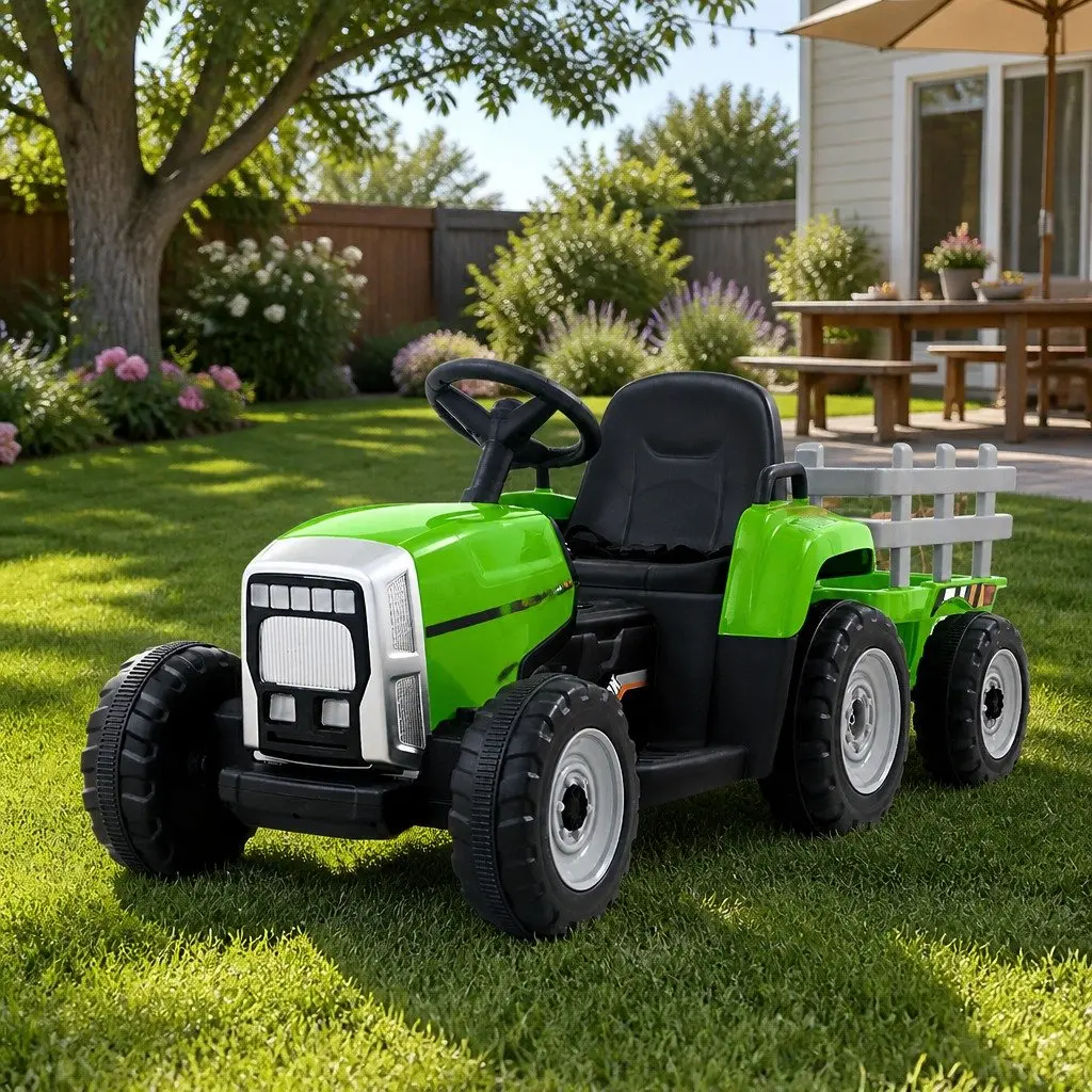 Kids Ride On Tractor Electric Car Toy with Detachable Trailer Green 12V