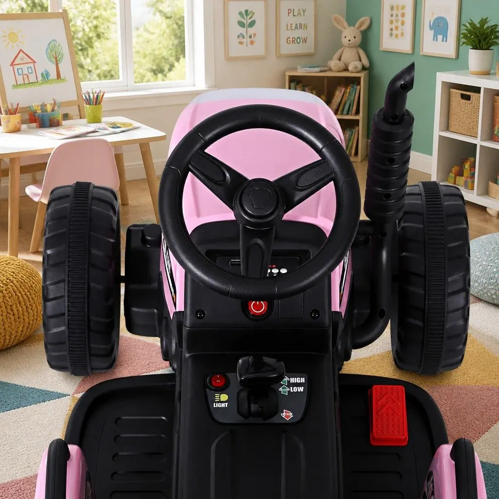 Kids Ride On Tractor Toy 12V Battery Powered Pink with Detachable Trailer for Ages 3 to 6 Years