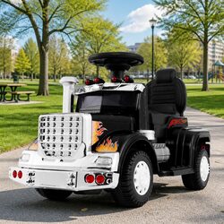 Kids Electric Ride On Truck 6V Toy Car with Steering Wheel Pedal Control Black