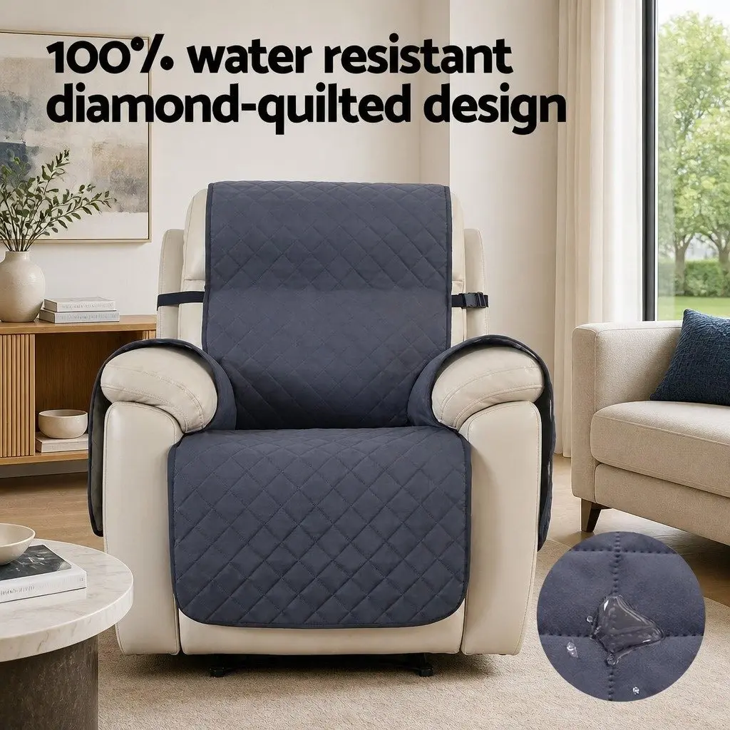 Recliner Chair Cover Water Resistant Grey Diamond Quilted 1-Seater