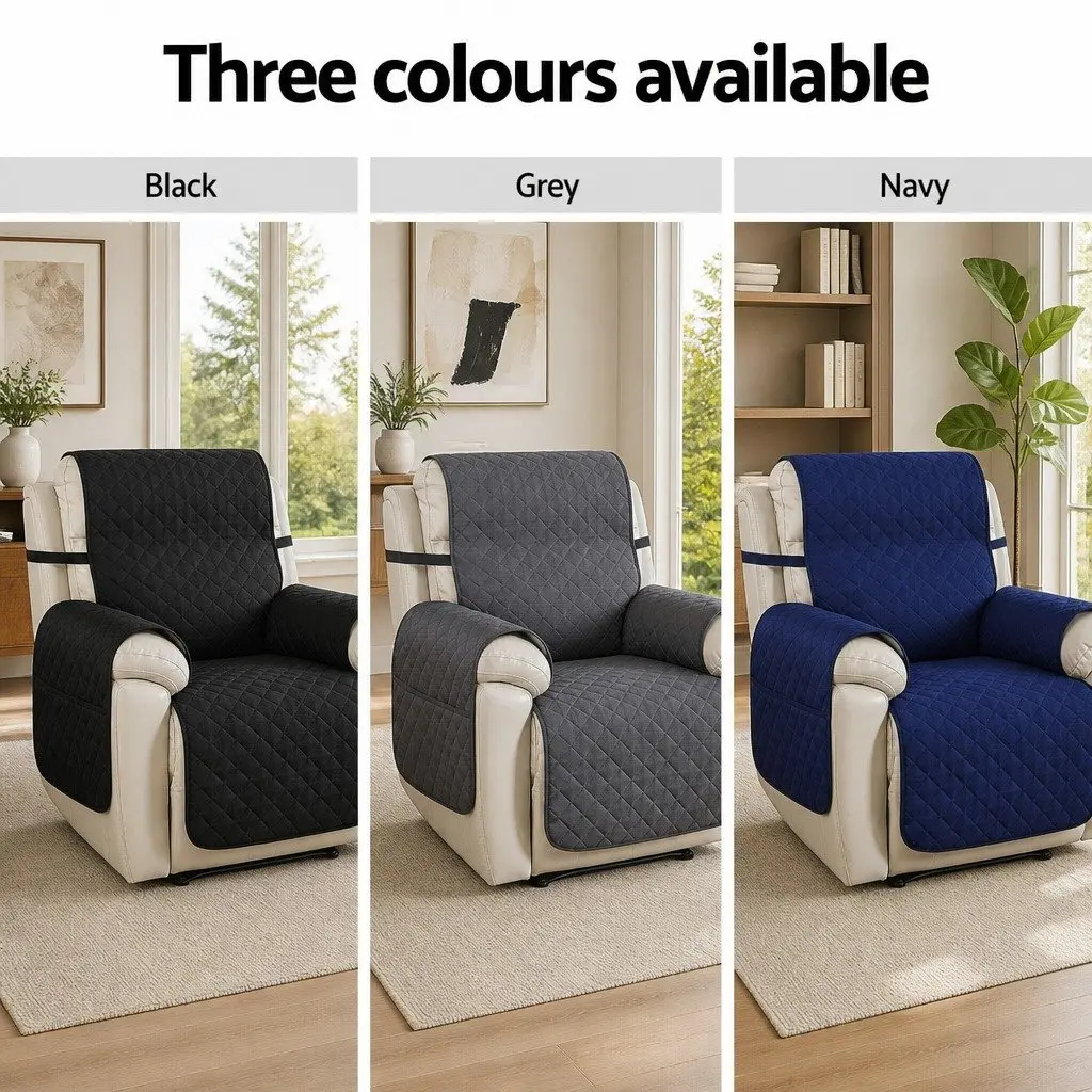 Recliner Chair Cover Water Resistant Grey Diamond Quilted 1-Seater