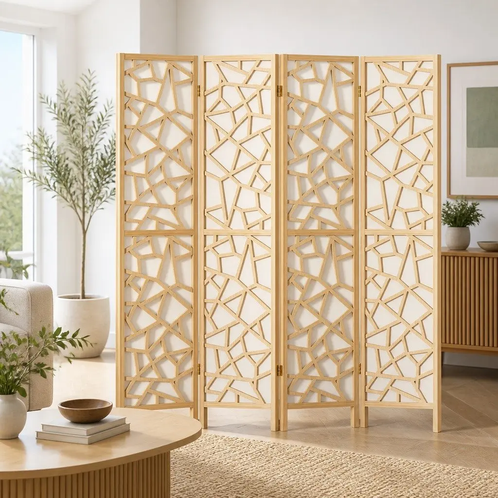 4 Panel Room Divider Screen 162x170cm Pine Wood Foldable Partition Privacy