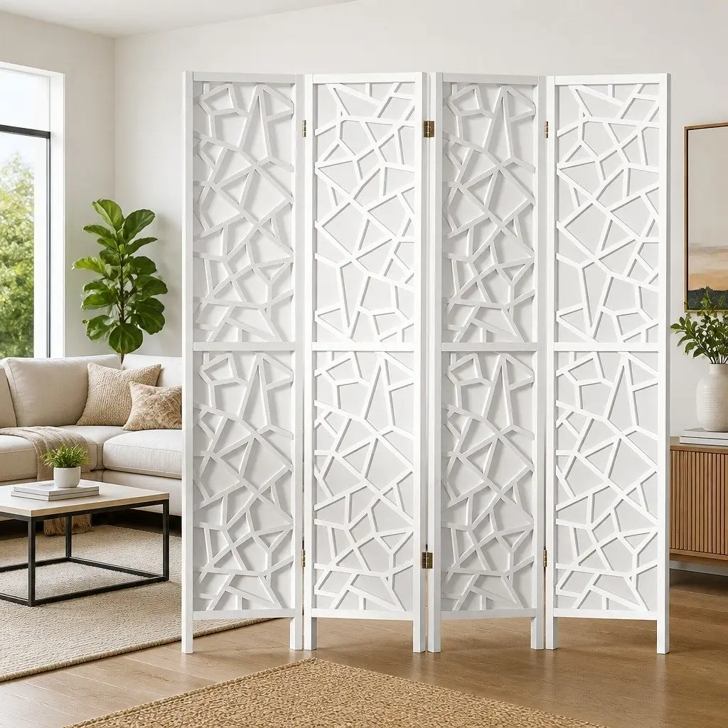 4 Panel Room Divider Screen White Folding Privacy Space Partition 162x170cm