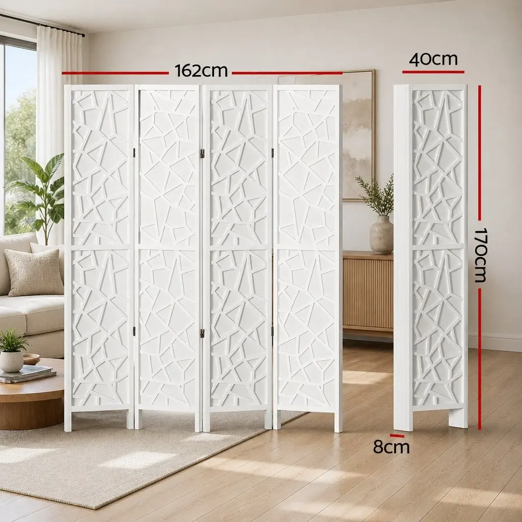 4 Panel Room Divider Screen White Folding Privacy Space Partition 162x170cm