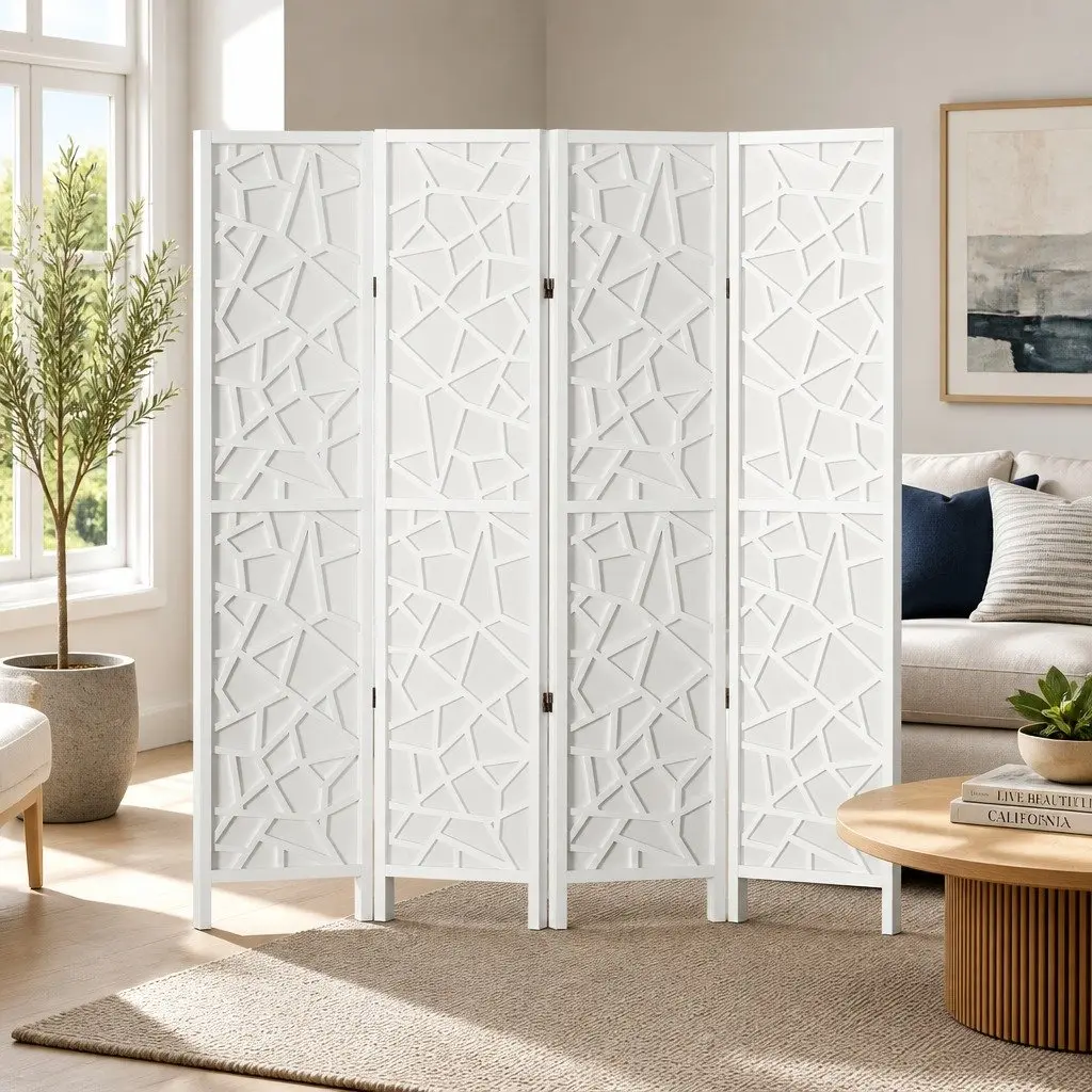 4 Panel Room Divider Screen White Folding Privacy Space Partition 162x170cm