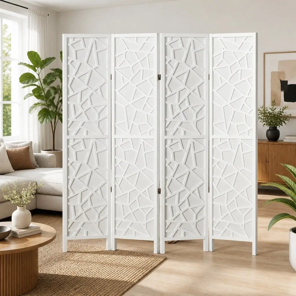 4 Panel Room Divider Screen White Folding Privacy Space Partition 162x170cm