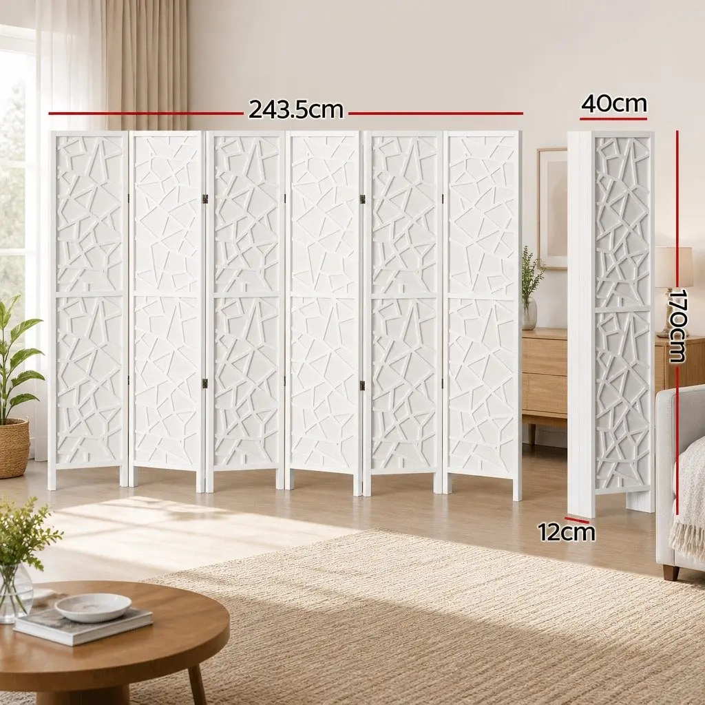 6 Panel Room Divider Screen White Foldable 244x170cm
