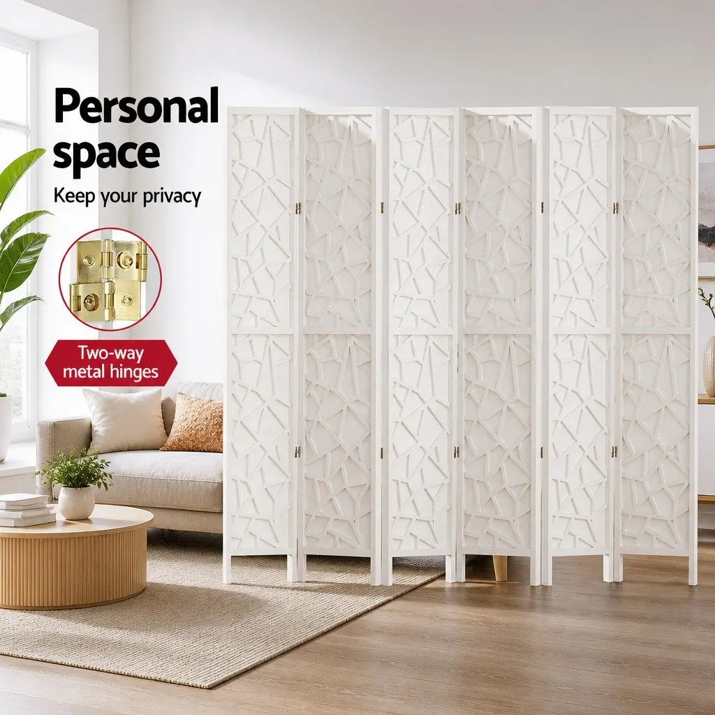 6 Panel Room Divider Screen White Foldable 244x170cm