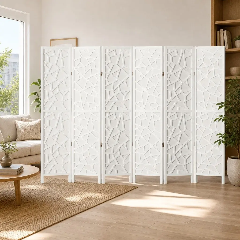 6 Panel Room Divider Screen White Foldable 244x170cm