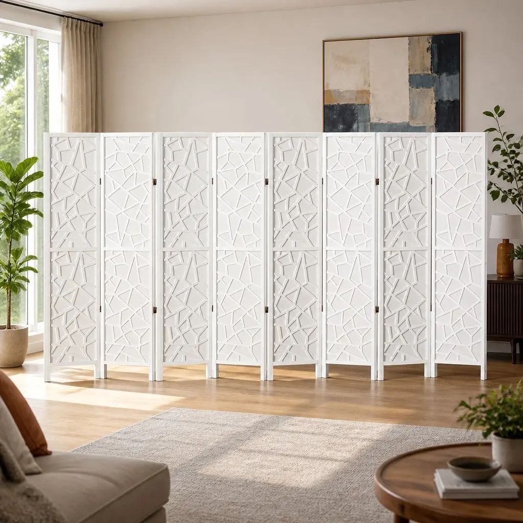 Folding Privacy Partition Room Divider Screen White 8 Panel 325x170cm
