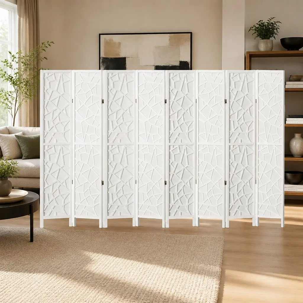 Folding Privacy Partition Room Divider Screen White 8 Panel 325x170cm