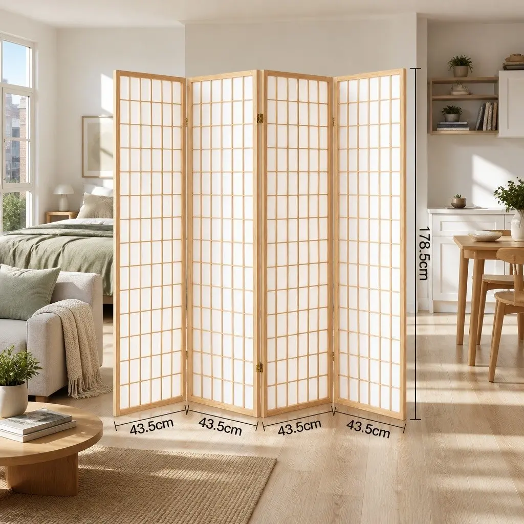 4 Panel Room Divider Natural Foldable 174x179cm