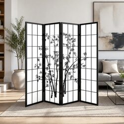 4 Panel Room Divider Screen Folding Partition Privacy Bamboo Design 174x179cm