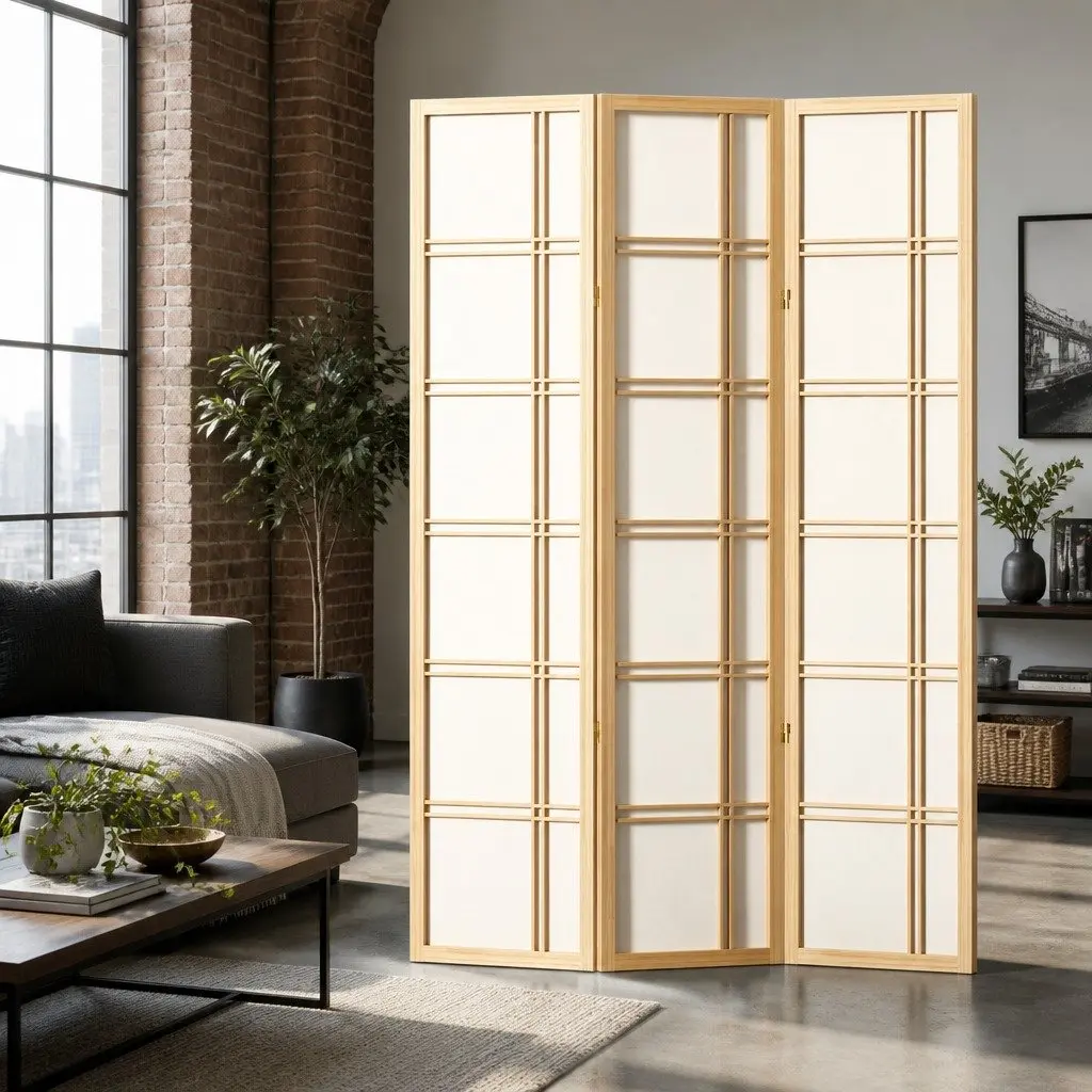 3 Panel Room Divider Screen Folding Privacy Partition 132x179cm Natural Wood