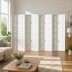 8 Panel Room Divider Screen Folding Privacy Partition 353x179cm White Pine