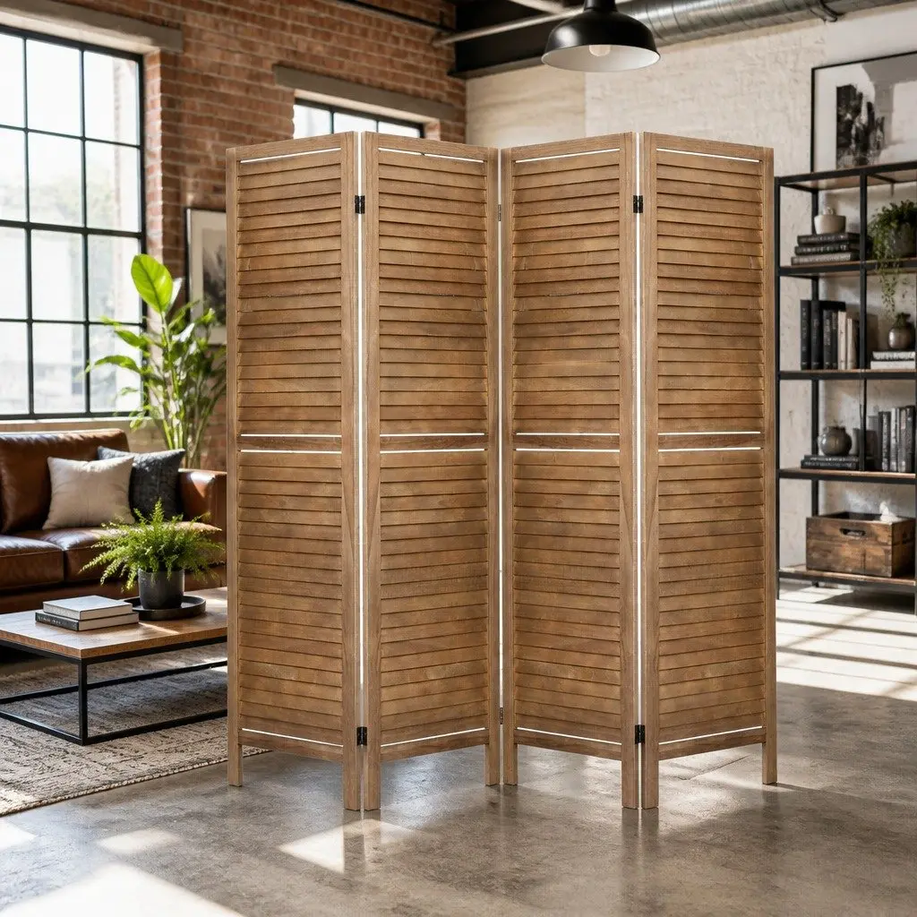 4 Panel Room Divider Screen 160x170cm Wooden Folding Privacy Partition Home